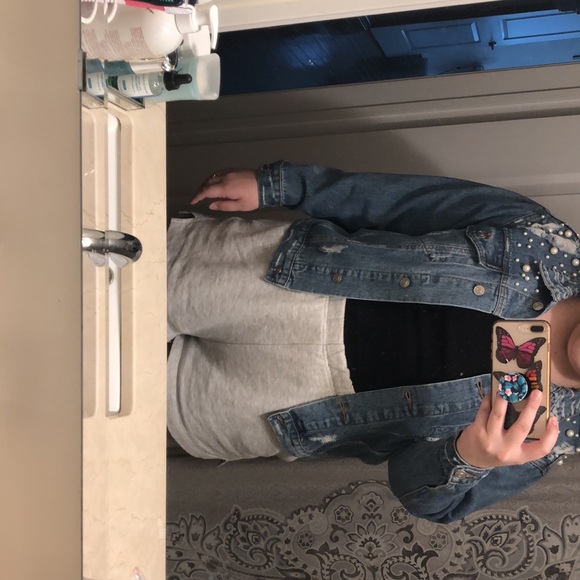 INA Distressed Studded Pearl Jean Jacket - Picture 7 of 8